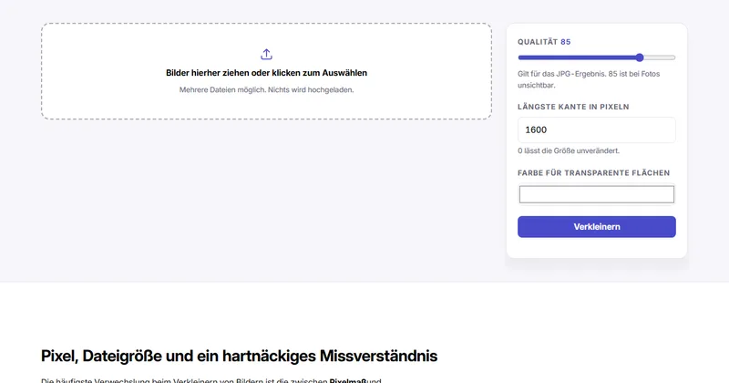 Bildschirmfoto des Werkzeugs „Bild verkleinern“