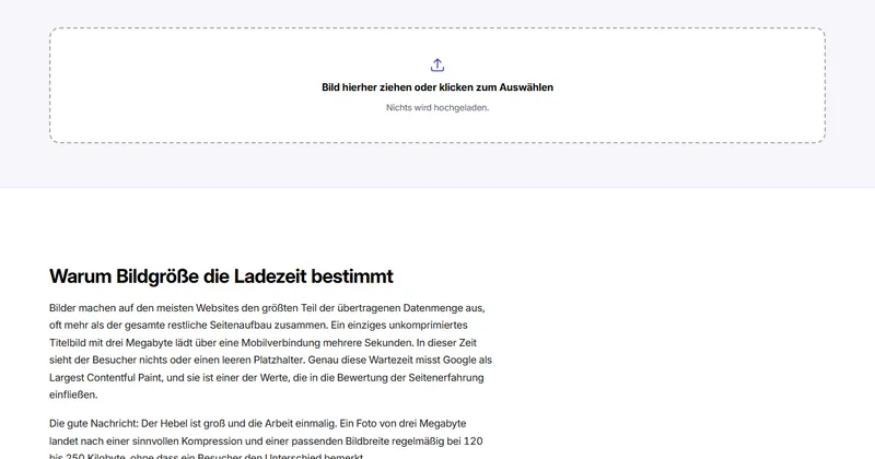 Bildschirmfoto des Werkzeugs „Bilder komprimieren“