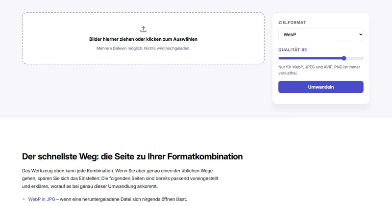 Bildschirmfoto des Werkzeugs „Bild umwandeln“