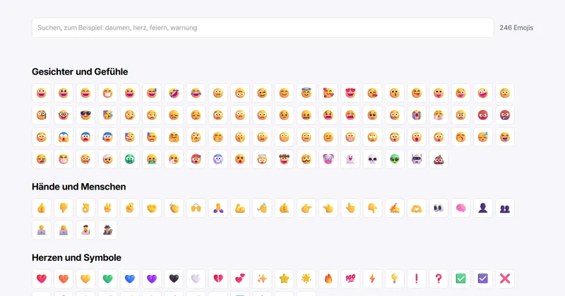 Bildschirmfoto des Werkzeugs „Emoji-Suche“