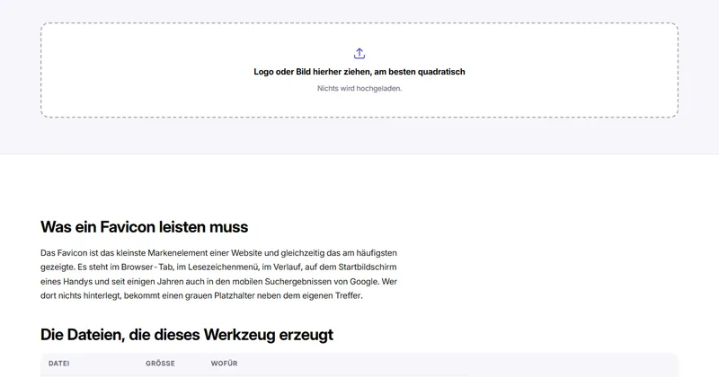 Bildschirmfoto des Werkzeugs „Favicon-Generator“