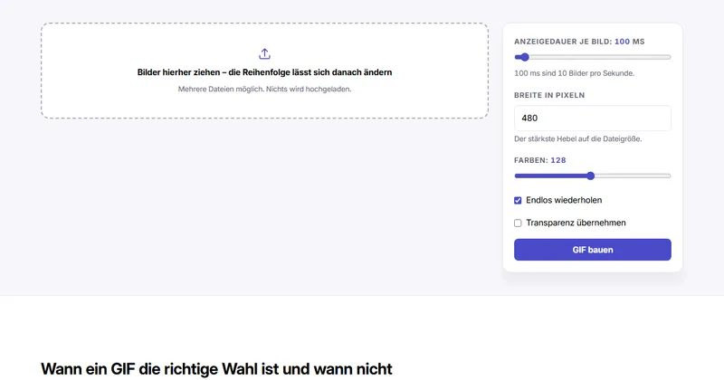 Bildschirmfoto des Werkzeugs „GIF erstellen“