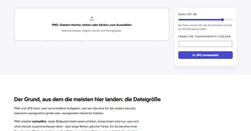 Bildschirmfoto des Werkzeugs „PNG in JPG“