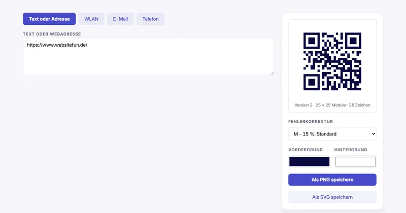 Bildschirmfoto des Werkzeugs „QR-Code-Generator“
